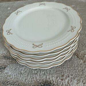 Elegant Cream Salad Plates with Gold Bow Accents-set Of 6